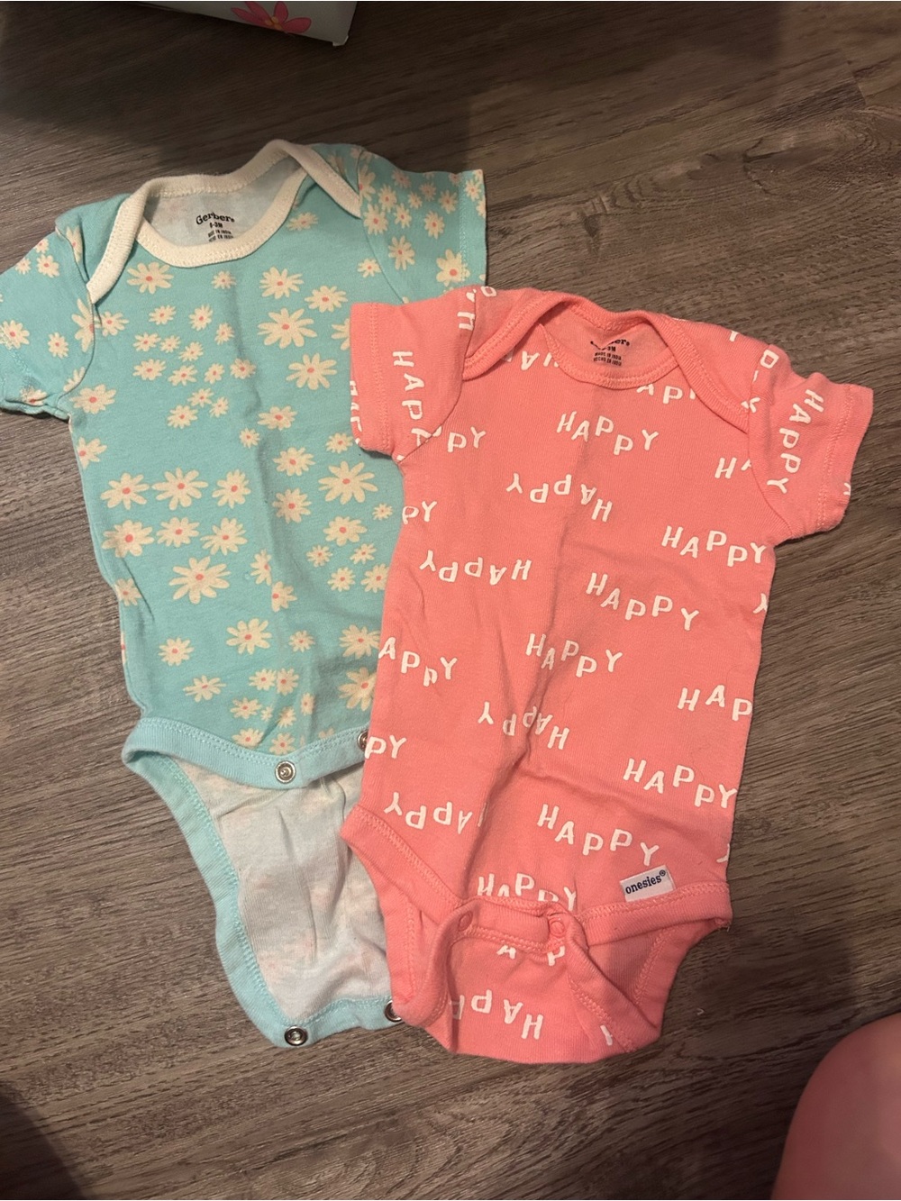 Gerber Coral 'Happy' & Aqua Daisy Baby One-Piece Bodysuits